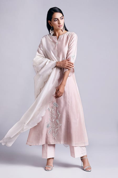 Anantaa By Roohi_Pink Silk Chanderi Kurta _Online_at_Aza_Fashions