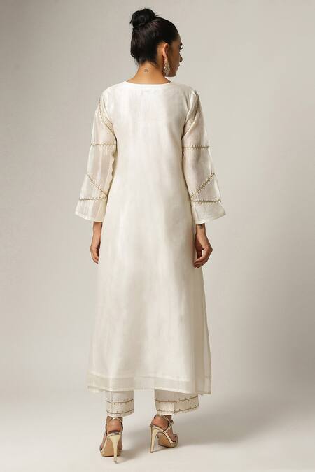 Shop_Anantaa By Roohi_White Silk Chanderi Round Kurta _at_Aza_Fashions
