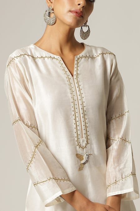 Shop_Anantaa By Roohi_White Silk Chanderi Round Kurta _Online_at_Aza_Fashions