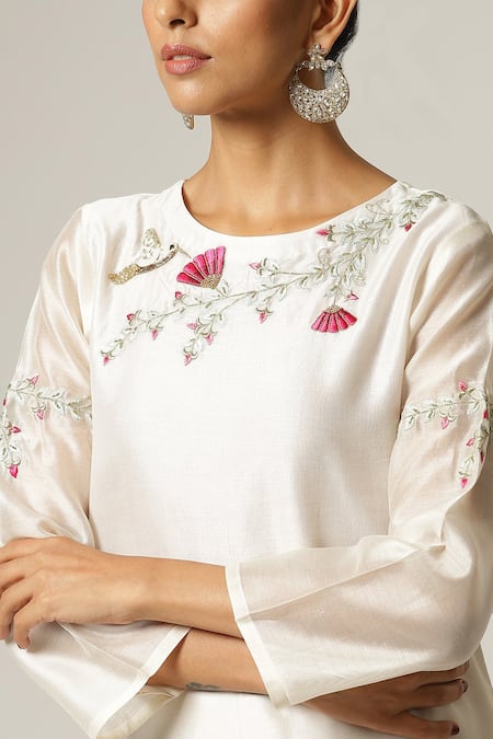 Shop_Anantaa By Roohi_White Silk Chanderi Round Kurta _Online_at_Aza_Fashions