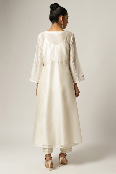 Shop_Anantaa By Roohi_White Silk Chanderi U Neck Jacket With Kurta _at_Aza_Fashions