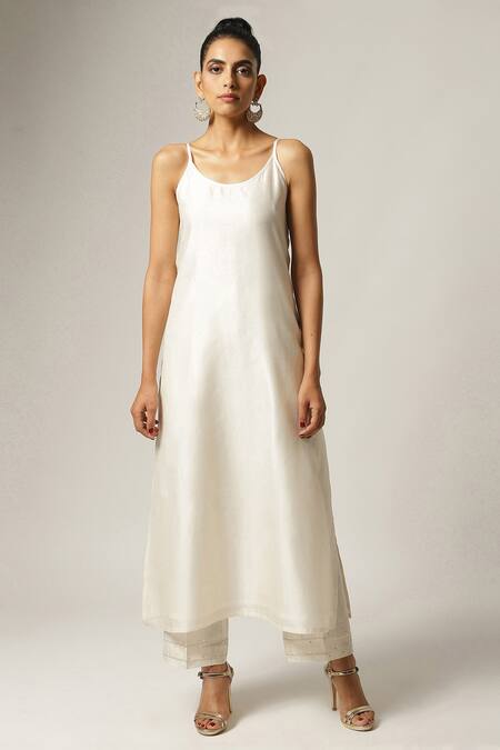 Shop_Anantaa By Roohi_White Silk Chanderi U Neck Jacket With Kurta _Online_at_Aza_Fashions