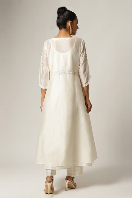 Shop Anantaa By Roohi White Silk Chanderi U Neck Jacket With Kurta at Aza Fashions Shop_Anantaa By Roohi_White Silk Chanderi U Neck Jacket With Kurta _at_Aza_Fashions