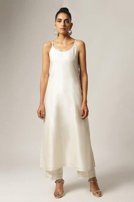 Shop_Anantaa By Roohi_White Silk Chanderi U Neck Jacket With Kurta _Online_at_Aza_Fashions