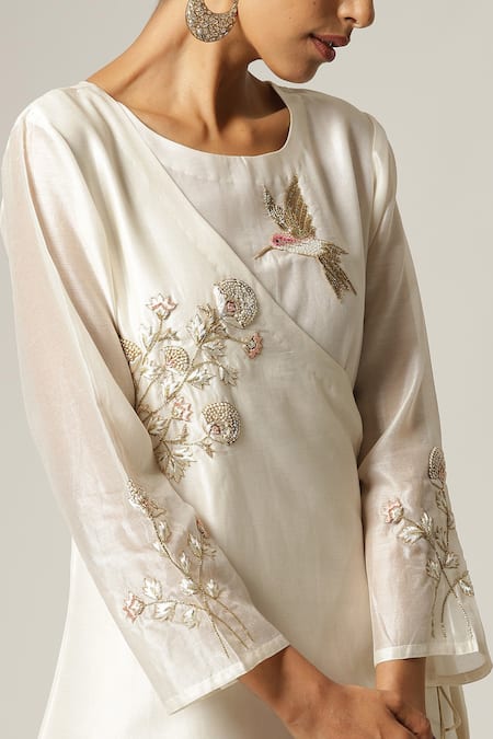 Shop_Anantaa by Roohi_White Silk Chanderi Round Angrakha _Online_at_Aza_Fashions