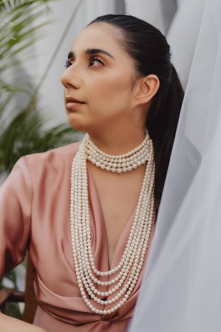 Shop Anaash White Pearls Choker at Aza Fashions Shop_Anaash_White Pearls Choker _at_Aza_Fashions