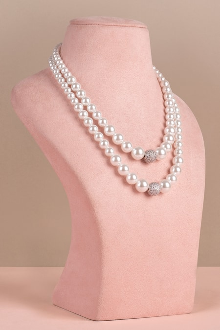 White Small Oval Pearl & Swarovski Crystal Necklace
