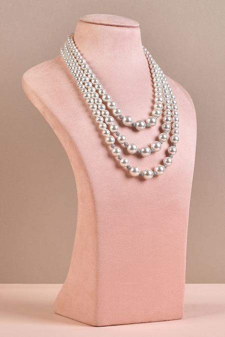 Shell Pearl Necklace Embellished White Swarovski Crystal - Sky's Jewels