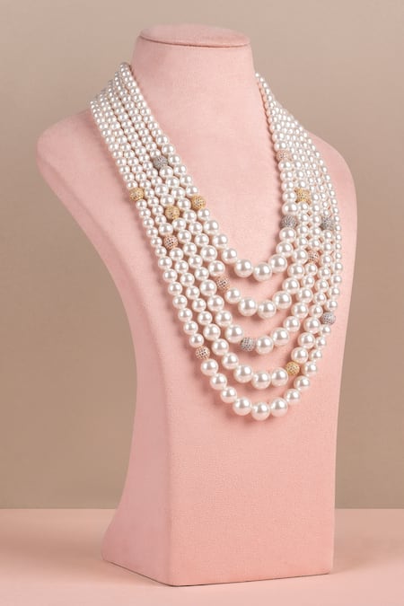 Multi-Strand Faux Pearl and Black Bead Necklace | website-1