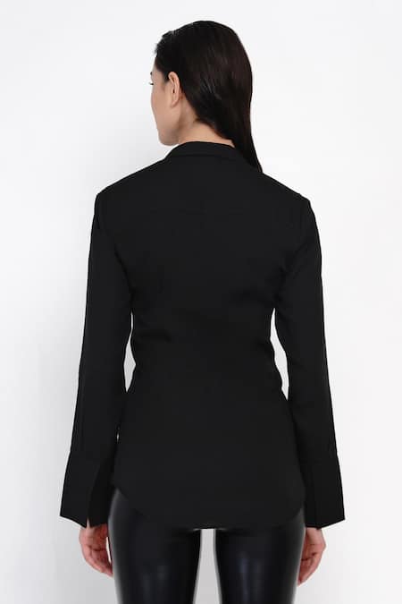 Shop_Angry Owl_Black Bamboo Cotton Spread Collar Full Sleeve Shirt _at_Aza_Fashions