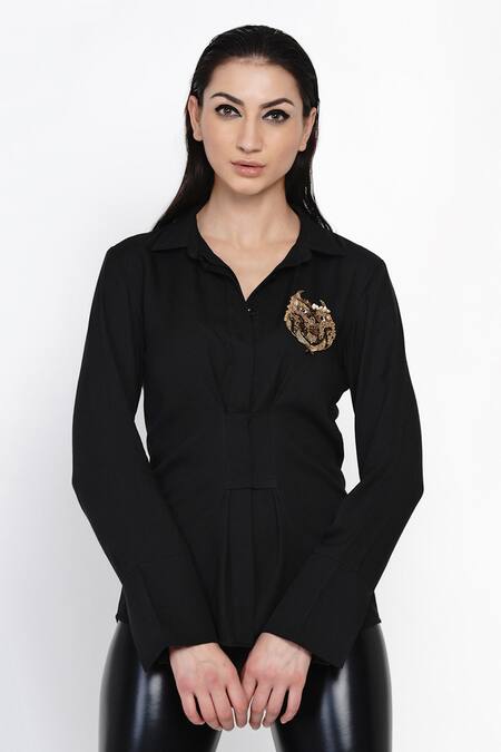 Buy Angry Owl Black Bamboo Cotton Spread Collar Full Sleeve Shirt Online at Aza Fashions Buy_Angry Owl_Black Bamboo Cotton Spread Collar Full Sleeve Shirt _Online_at_Aza_Fashions