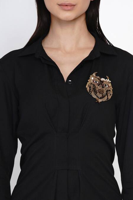 Shop_Angry Owl_Black Bamboo Cotton Spread Collar Full Sleeve Shirt _Online_at_Aza_Fashions