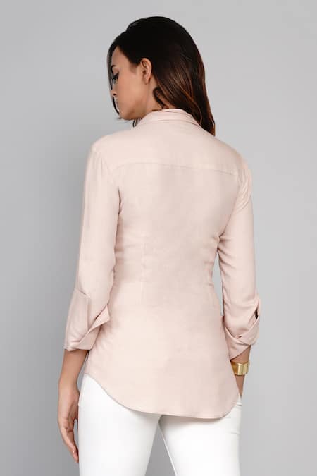 Shop Angry Owl Pink Bamboo Cotton Shirt Collar Full Sleeve at Aza Fashions Shop_Angry Owl_Pink Bamboo Cotton Shirt Collar Full Sleeve _at_Aza_Fashions