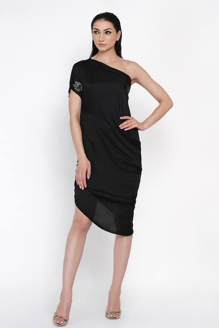 Angry Owl One Shoulder Asymmetric Dress 