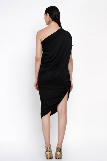 Angry Owl One Shoulder Asymmetric Dress 