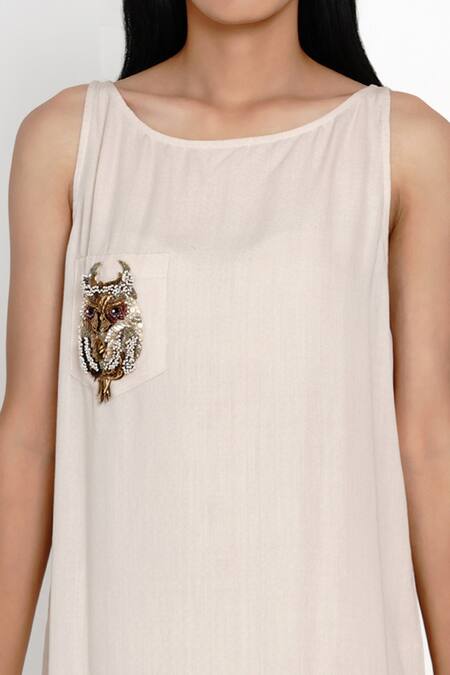 Shop_Angry Owl_Beige Bamboo Cotton Boat Sleeveless Dress _Online_at_Aza_Fashions
