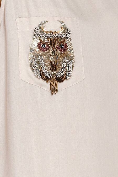 Angry Owl_Beige Bamboo Cotton Boat Sleeveless Dress _at_Aza_Fashions