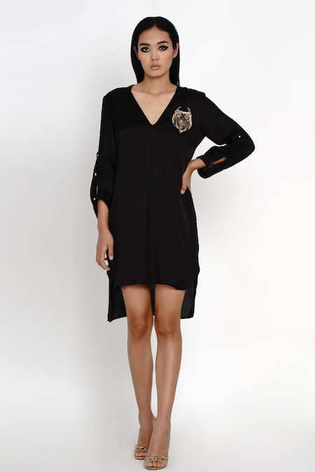 Angry Owl Black Modal V Neck High-low Dress