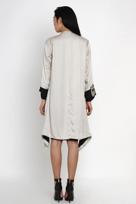 Shop Angry Owl Beige Modal Open Contrast Cuff Asymmetric Cape at Aza Fashions Shop_Angry Owl_Beige Modal Open Contrast Cuff Asymmetric Cape _at_Aza_Fashions