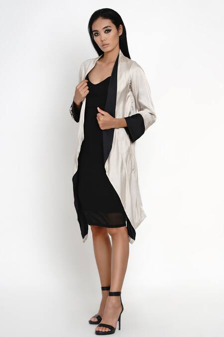 Angry Owl Beige Modal Open Contrast Cuff Asymmetric Cape Online at Aza Fashions Angry Owl_Beige Modal Open Contrast Cuff Asymmetric Cape _Online_at_Aza_Fashions