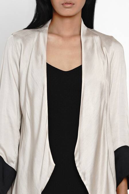 Buy_Angry Owl_Beige Modal Open Contrast Cuff Asymmetric Cape _Online_at_Aza_Fashions