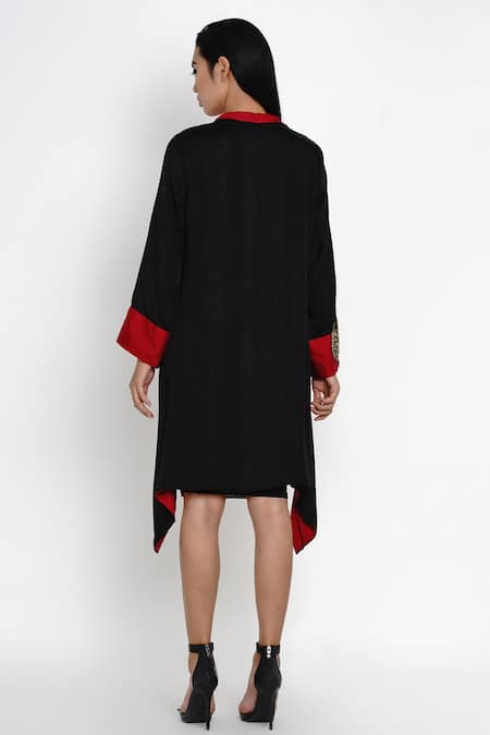 Shop Angry Owl Black Modal Open Contrast Hem Asymmetric Cape at Aza Fashions Shop_Angry Owl_Black Modal Open Contrast Hem Asymmetric Cape _at_Aza_Fashions