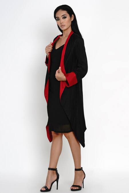 Angry Owl_Black Modal Open Contrast Hem Asymmetric Cape _Online_at_Aza_Fashions