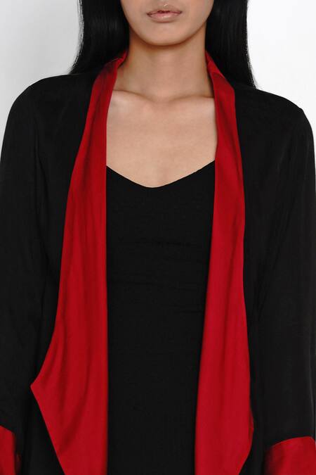 Buy Angry Owl Black Modal Open Contrast Hem Asymmetric Cape Online at Aza Fashions Buy_Angry Owl_Black Modal Open Contrast Hem Asymmetric Cape _Online_at_Aza_Fashions