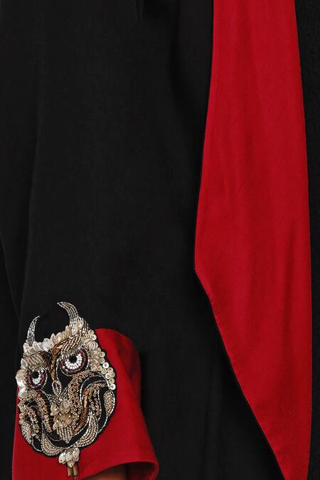 Shop_Angry Owl_Black Modal Open Contrast Hem Asymmetric Cape _Online_at_Aza_Fashions