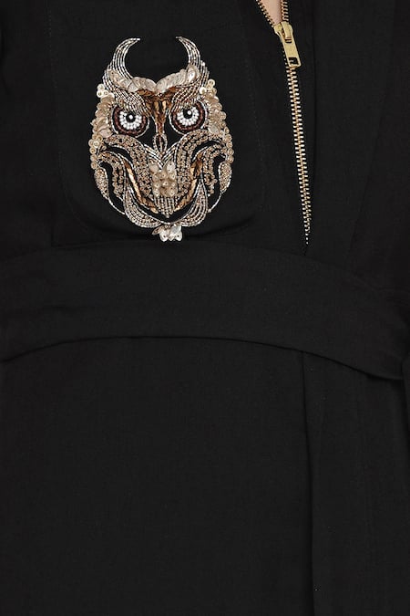Angry Owl Black Bamboo Cotton Mandarin Collar Shirt Dress at Aza Fashions Angry Owl_Black Bamboo Cotton Mandarin Collar Shirt Dress _at_Aza_Fashions