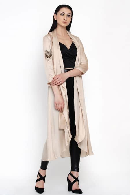 Angry Owl Beige Modal Open Placement Embroidered Cape Online at Aza Fashions Angry Owl_Beige Modal Open Placement Embroidered Cape _Online_at_Aza_Fashions
