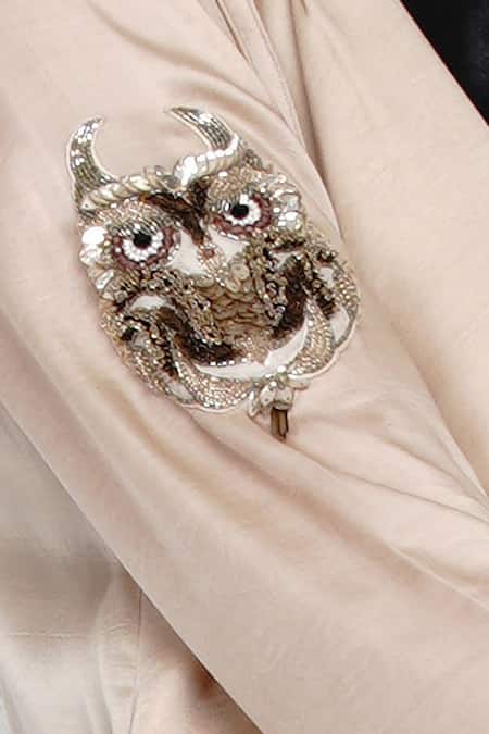 Buy_Angry Owl_Beige Modal Open Placement Embroidered Cape _Online_at_Aza_Fashions