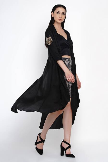 Angry Owl Black Modal Open Asymmetric Cape Online at Aza Fashions Angry Owl_Black Modal Open Asymmetric Cape _Online_at_Aza_Fashions