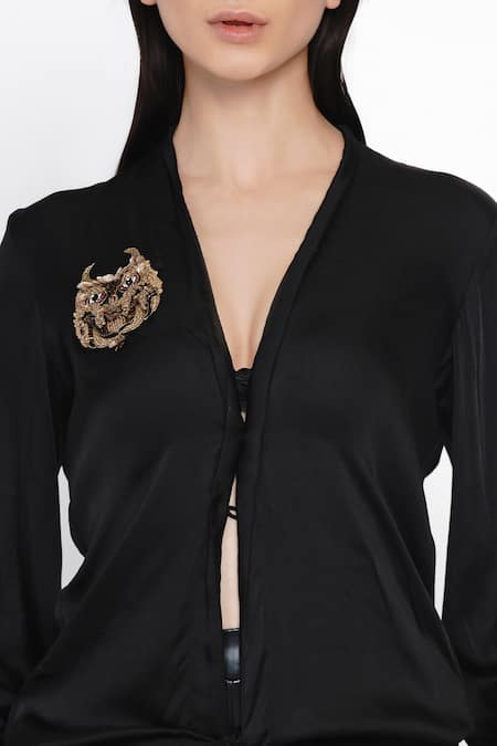 Shop_Angry Owl_Black Modal V Neck Tie Up Top _Online_at_Aza_Fashions