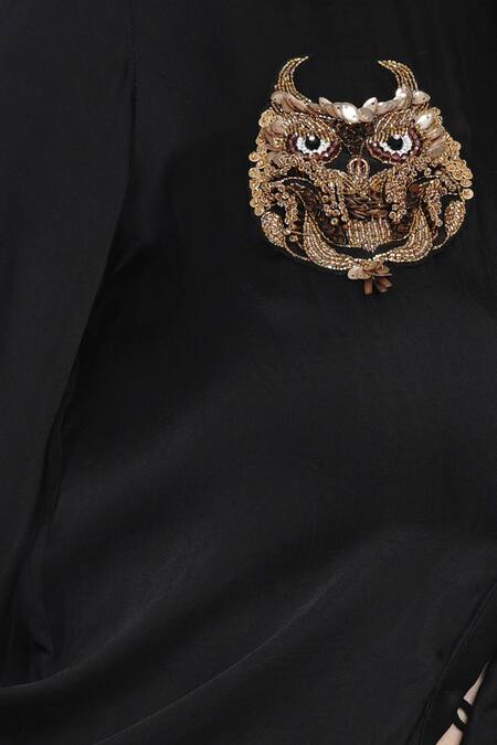 Angry Owl_Black Modal V Neck Tie Up Top _at_Aza_Fashions