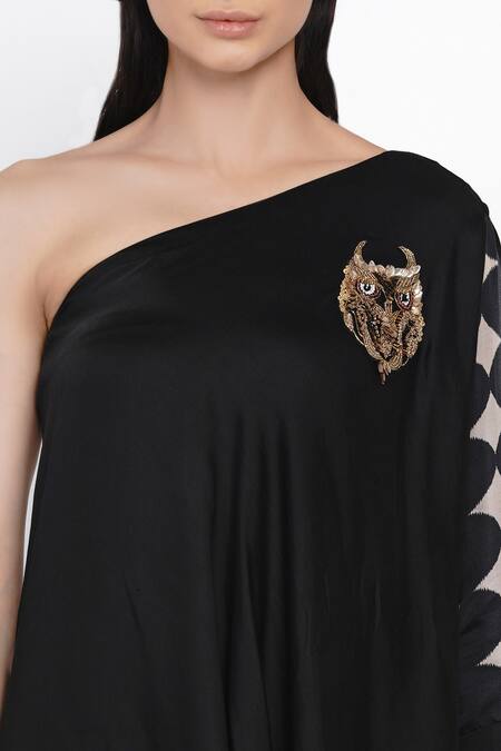 Buy_Angry Owl_Black Modal One Shoulder Asymmetric Dress _Online_at_Aza_Fashions