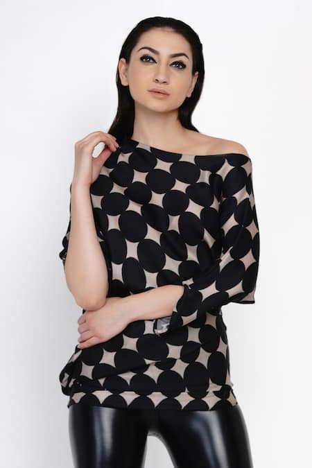 Buy_Angry Owl_Black Modal One Shoulder Printed Top _Online_at_Aza_Fashions