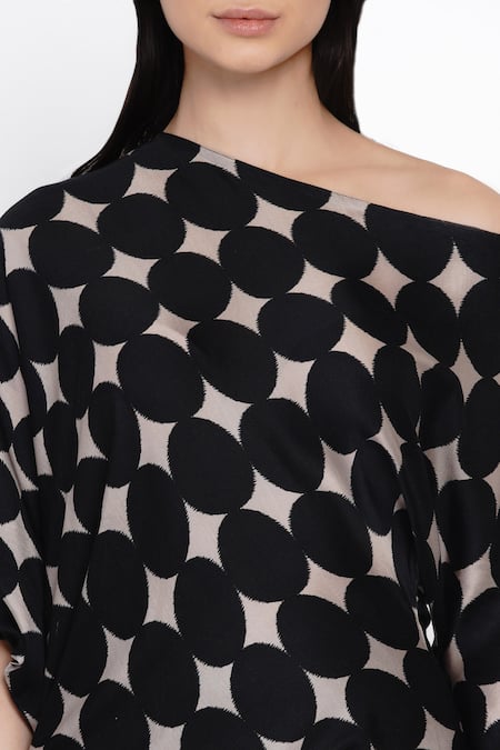 Shop_Angry Owl_Black Modal One Shoulder Printed Top _Online_at_Aza_Fashions