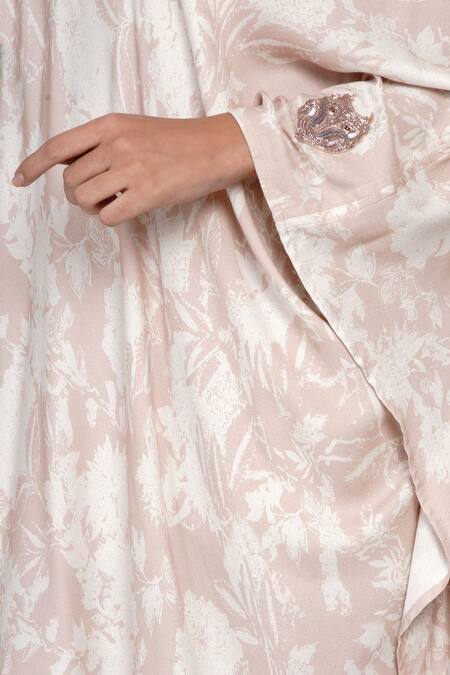 Shop_Angry Owl_Pink Bamboo Cotton Printed One Shoulder Poncho _Online_at_Aza_Fashions