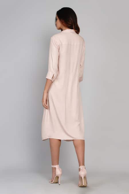 Shop Angry Owl Pink Bamboo Cotton Collared Neck Twisted Knot Shirt Dress at Aza Fashions Shop_Angry Owl_Pink Bamboo Cotton Collared Neck Twisted Knot Shirt Dress _at_Aza_Fashions