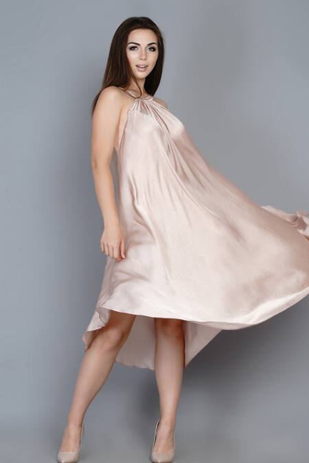 Buy_Angry Owl_Pink Modal Halter Flared Dress _Online_at_Aza_Fashions