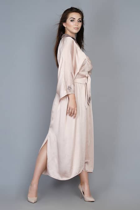 Angry Owl_Pink Modal V Neck Asymmetric Kaftan Dress _Online_at_Aza_Fashions
