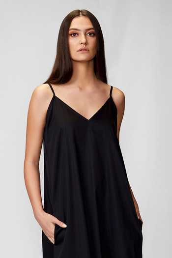 Buy Aligne Black Cotton Satin Shift Dress Online | Aza Fashion.