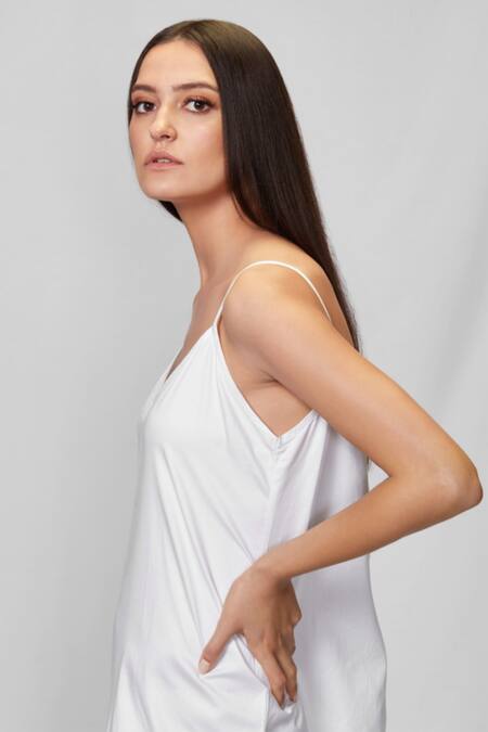 Aligne_White Cotton Satin Shift Dress_Online_at_Aza_Fashions