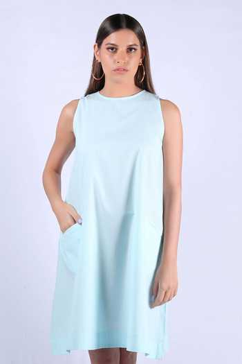 Buy Aligne Green Cotton Satin Shift Dress Online | Aza Fashion.