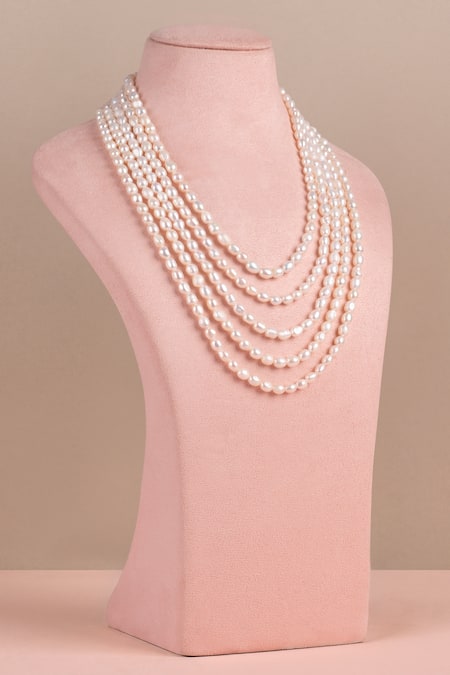 Shop Anaash White Pearl Natural Layered Necklace at Aza Fashions Shop_Anaash_White Pearl Natural Layered Necklace _at_Aza_Fashions