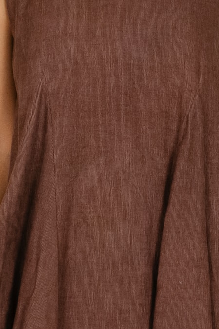 Shop Ayaka Brown 100% Cotton Corduroy V Neck Flared Maxi Dress Online at Aza Fashions Shop_Ayaka_Brown 100% Cotton Corduroy V Neck Flared Maxi Dress _Online_at_Aza_Fashions