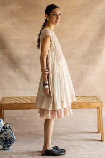 Swatti Kapoor_White Handwoven Chanderi Mul Round Ansee Dress _Online_at_Aza_Fashions