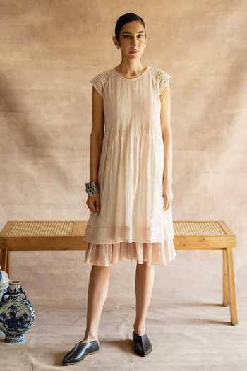 Buy_Swatti Kapoor_White Handwoven Chanderi Mul Round Ansee Dress _Online_at_Aza_Fashions