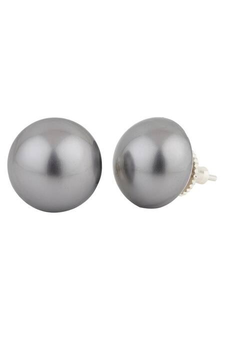 German Silver Stud Earring With White Pearl. | K M HandiCrafts India